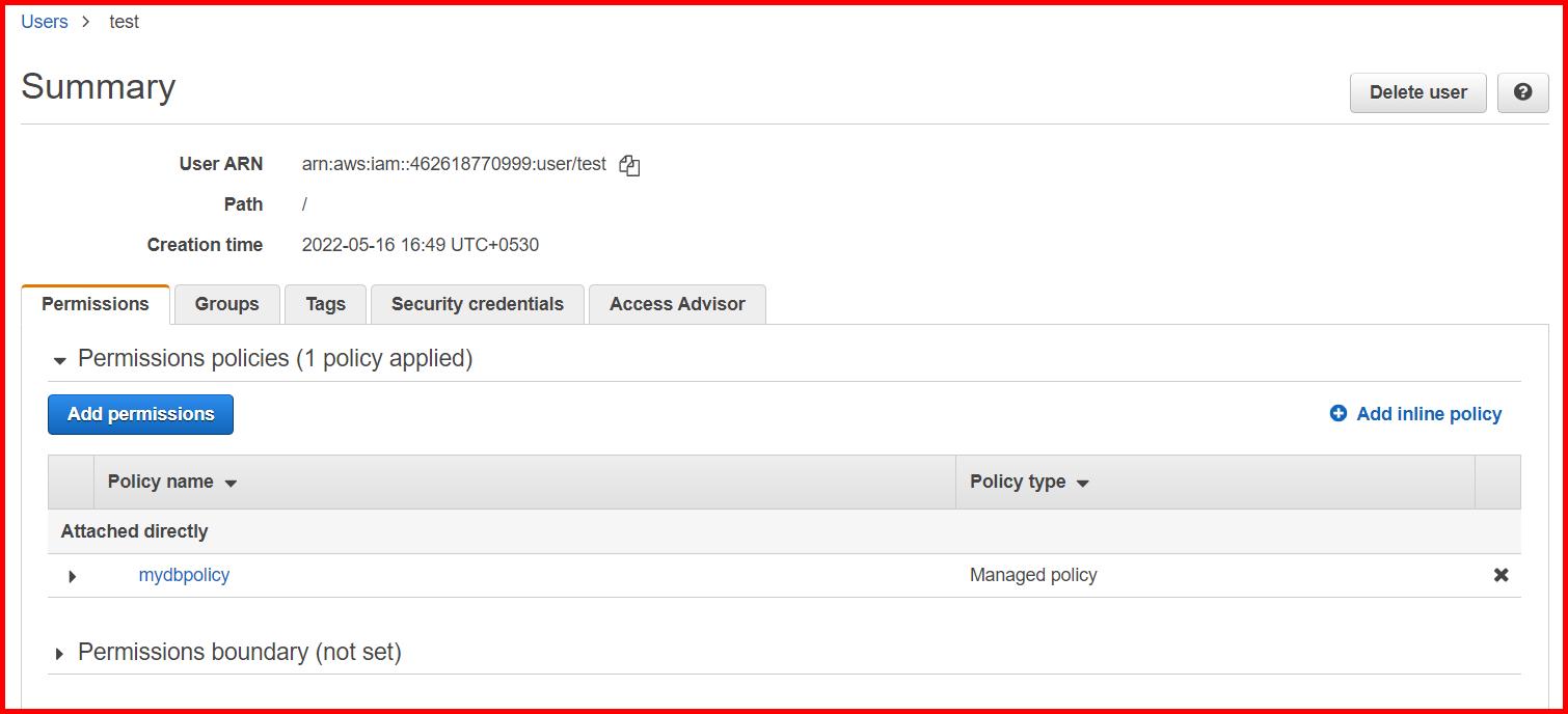 Picture showing a user created in AWS console